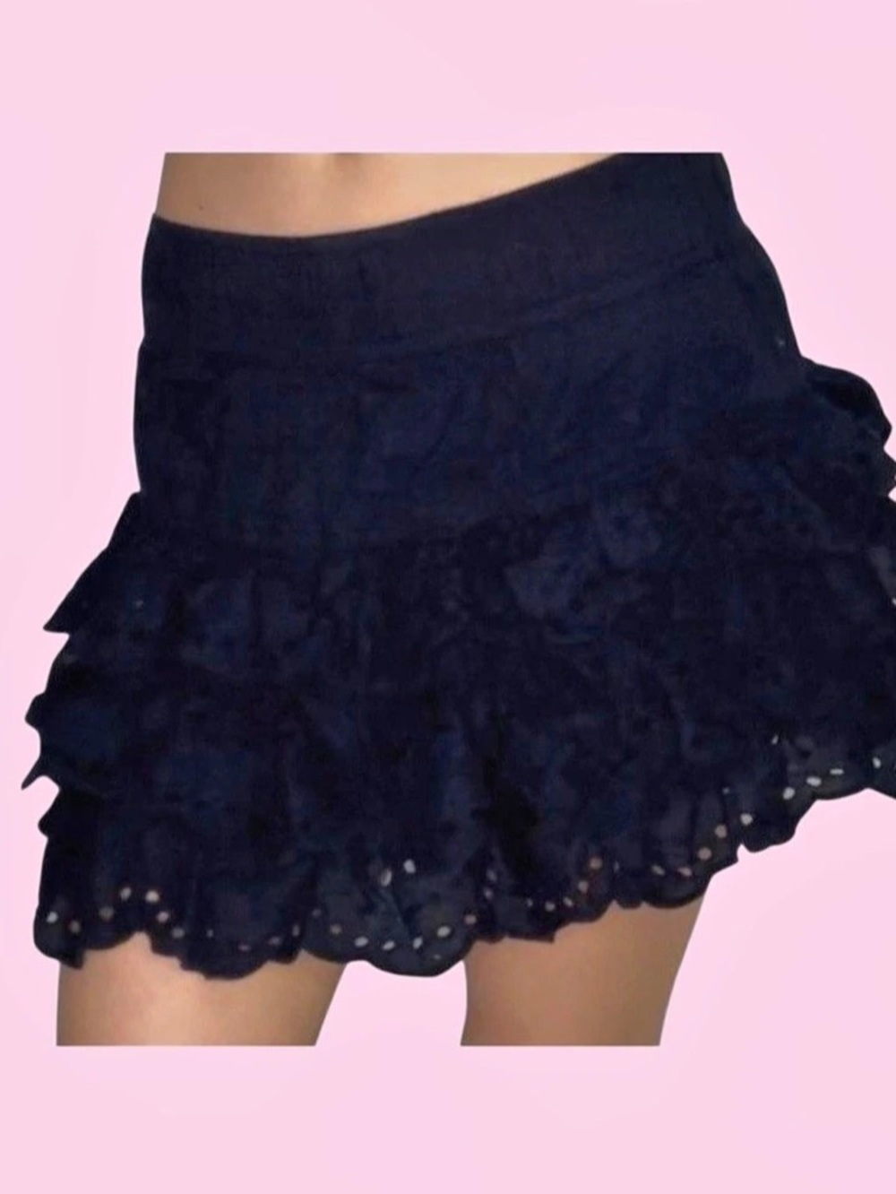Navy Blue Ruffle Mini Skirt Like New - Picture 3 of 3